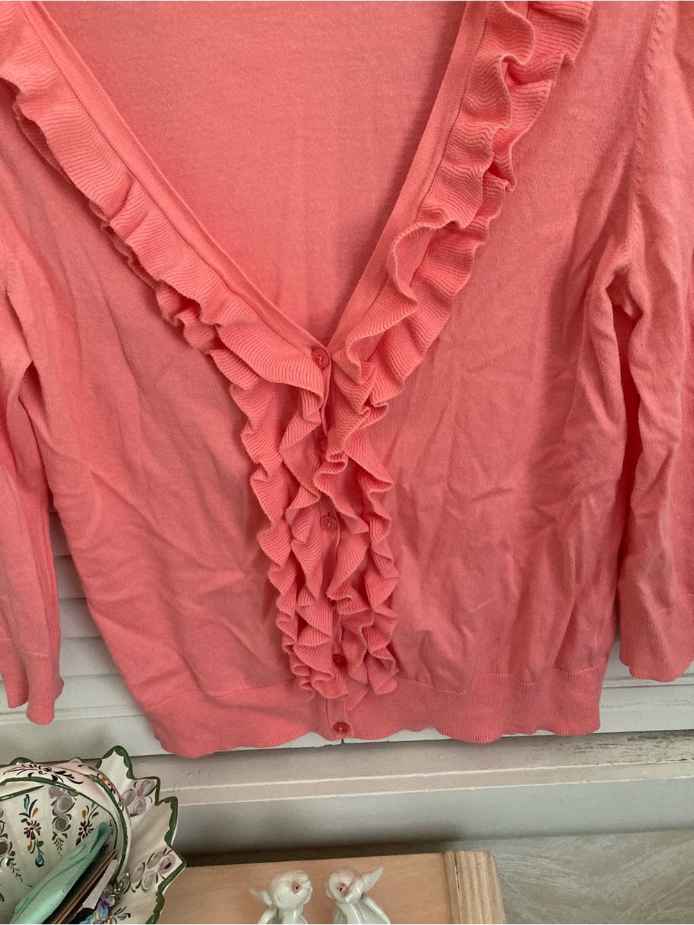 Talbots Ruffle V-Neck Cardigan - Picture 4 of 6